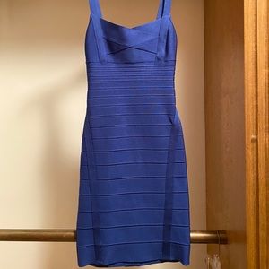 Blue body-con Herve Leger dress